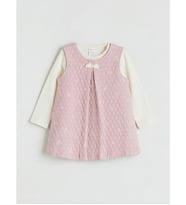 LCW baby Pembe Fiyonk Baskılı Kız Bebek Elbise Ve Tişört