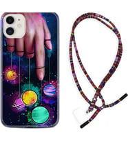 Apple iPhone 11 12 13 Mini Kılıf Boyun Asklı Rasta Silikon Finger planet 1740