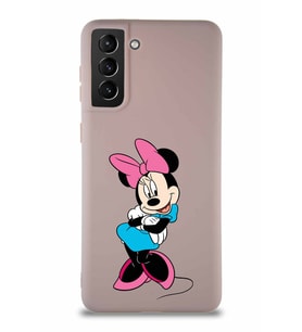 Samsung Galaxy S21 Plus Soft Premier Kapak Minnie Mouse-D Tasarımlı Silikon Kılıf - Pudra (Şeffaf)