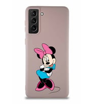 Samsung Galaxy S21 Plus Soft Premier Kapak Minnie Mouse-D Tasarımlı Silikon Kılıf - Pudra (Şeffaf)