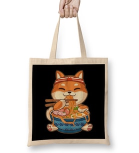 Kawaii Cute Anime Shiba Inu Dog Otaku Japanese Ramen Noodles Bez Çanta Uzun Saplı