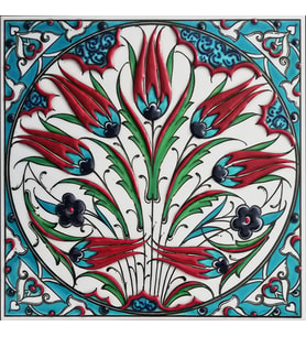 Armada Çini 20x20 Cm ED 334 Turkuaz Lalezar Desenli Eldekoru Çini karo