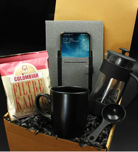 Siyah Kupa & French Press & Columbian Taze Filtre Kahve & Cepli Defter Hediye Seti