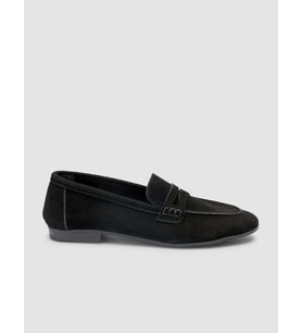 %100 Hakiki Deri Siyah Süet Kadın Loafer
