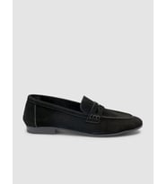 %100 Hakiki Deri Siyah Süet Kadın Loafer