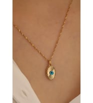 14 Ayar Altın Işıltılı Oval Göz Singapur Zincir Kolye
