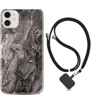 Apple iPhone 11 12 13 Mini Kılıf Boyun Askılı Silikon Gri Mermer 1376