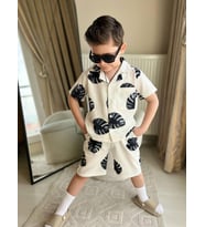 Cg Kids Yaprak Desenli Ince Lacoste Kumaş Erkek Çocuk Alt Üst Takım (Beyaz)