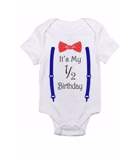 Half Birthday 6 Ay Doğum Günü Askı Ve Papyon Baskılı Bebek Body Zıbın