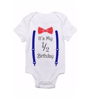 Half Birthday 6 Ay Doğum Günü Askı Ve Papyon Baskılı Bebek Body Zıbın