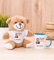 Kişiye Özel İşine Bakıcaksın Tasarım Esprili Peluş Ayı ve Mavi Kupa