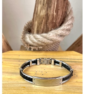 1. Sınıf Çelik Örgü ve Halat Mixli Sade Şık Erkek Bileklik 22 cm (Siyah)