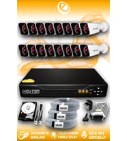 ELITCAM 16 Kameralı Kare 16 Dış Kamera Set 320 GB HDD Full HD Gece Görüşlü Güvenlik Kamerası Sistemi