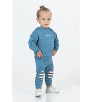 TUFFY KİDS 23701 Erkek Bebek Bear Nakışlı İki İplik İndigo Eşofman Takımı  (Karışık)