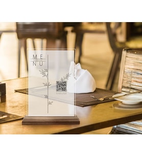 BK Gift Restoran & Cafe & Barlara Özel Ahşap Standlı Pleksi QR Kod Menü, Cafe&Bar için QR kodlu Tabela, QR kodlu Masa Dekoru - 10 ADET-10