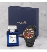 Polo Air Erkek Metal Kol Saati Ve Parfüm Seti Lacivert Hediyelik Kutusunda Kombin PL-0949E (Siyah)