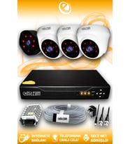 ELITCAM 4 Kameralı Uzay 3 İç Kamera Set HDD'siz Full HD Gece Görüşlü Güvenlik Kamerası Sistemi