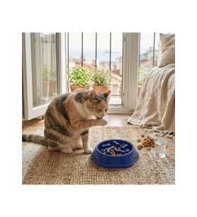 Kedi Köpek Yavaş Besleyici Mama Kabı - Anti-Boğulma & Sağlıklı Beslenme - LACİVERT