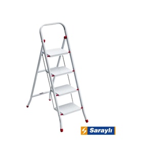 SARAYLI Metal Merdiven 4 Basamaklı Beyaz Malzeme ile Güvenli Kullanım ve Kaymaz Özellik