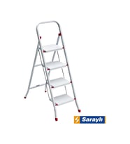SARAYLI Metal Merdiven 4 Basamaklı Beyaz Malzeme ile Güvenli Kullanım ve Kaymaz Özellik