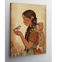 Kanvas Tablo Anne Ve Çocuk İle Kuşlar