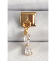 316L Çelik Gold Renk Sallantı Zirkon Taşlı Kurdele Model Nomination Charm 5886 - HPSBYI2852-413