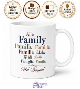 Aile Birçok Dilde Yazılı Baskılı Kupa Bardak Hediye Porselen Mug