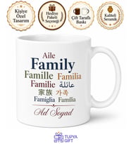 Aile Birçok Dilde Yazılı Baskılı Kupa Bardak Hediye Porselen Mug