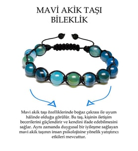 Sertifikalı Aaa Kalite Mavi Akik Taşı Bileklik - Makrome (Çok Renkli)