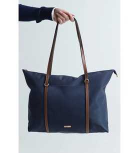 Çift Saplı Paraşüt Kumaş Büyük Boy Shopper Çanta Üniversite Ofis Anne Bebek Omuz Çantası (47x30x15) (Lacivert)