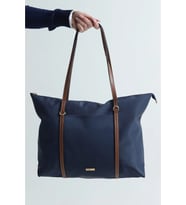 Çift Saplı Paraşüt Kumaş Büyük Boy Shopper Çanta Üniversite Ofis Anne Bebek Omuz Çantası (47x30x15) (Lacivert)