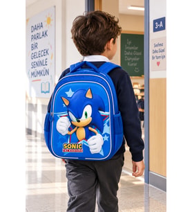 Sonic Mavi Kirpi İlkokul Okul Çantası Çocuk Öğrenci Sırt Çantası Günlük Kullanım 38 x 28 x 17