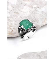 Yeşil Akik Taşlı Gümüş Erkek Yüzük