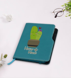 BK Gift Kişiye Özel Kaktüs Tasarımlı Turkuaz Termo Deri Defter-13