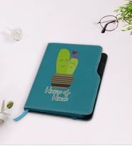BK Gift Kişiye Özel Kaktüs Tasarımlı Turkuaz Termo Deri Defter-13
