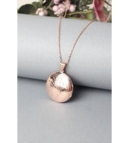 Resimlik Kolye Yuvarlak Madalyon Desenli Gümüş Zincir 925 Ayar Kolye (Rose)