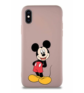 Apple iPhone XS Soft Premier Kapak Mickey Mouse-B Tasarımlı Silikon Kılıf - Pudra (Şeffaf)