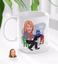 BK Gift Kişiye Özel Kadın Anaokulu Öğretmeni Karikatürlü Beyaz Kupa Bardak-1