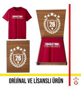 Galatasaray Lisanslı 2026 Şampiyonluk Dominasyon Kırmızı Tişört 26 Şampiyonluk Kutulu