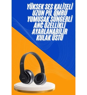 Wireless 5.0 Bluetooth Kablosuz Kulaklık Anc Özellikli Kulak Üstü Ayarlanabilir