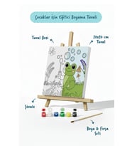Sevimli Kurbağa Temalı Çocuk Boyama Tuvali – Şövaleli Eğitici Boyama Seti 20x20 cm