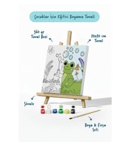Sevimli Kurbağa Temalı Çocuk Boyama Tuvali – Şövaleli Eğitici Boyama Seti 20x20 cm