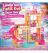 Linda’nın Tatil Evi Oyun Seti – 3 Katlı, 5 Odalı, Havuzlu ve Aksesuarlı Oyun Evi