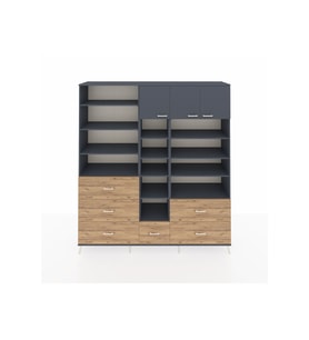 Hyperion Dolap 17 Raflı 6 Çekmeceli 3 Kapaklı 220x44x243 Antrasit-Antrasit/Çam