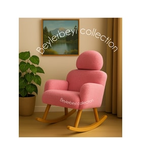 Sallanan sandalye, ayarlanabilir başlıklı sallanan, pembe peluş kumaş, tekli koltuk, berjer