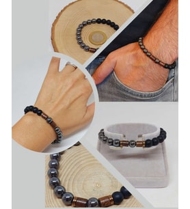 Hematit & Oniks Taşı 8mm Unisex Tasarım Bileklik Hawaii Model (3614)