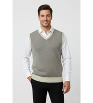 Erkek V Yaka Süveter  Çelik Örgü Regular Kalıp BGL-ST04840 (Taş)