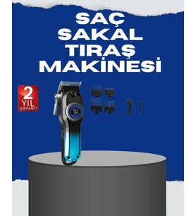 Lexroo Type-C Şarjlı Saç Sakal Tıraş Makinesi 2000 mAh LCD Ekranlı Kablolu Kablosuz 4 Taraklı 3-12