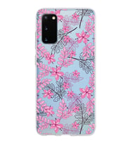 Samsung Galaxy S20 Kapak Floral Pembe Tasarımlı Şeffaf Silikon Kılıf