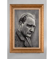 Altın Varaklı Çerçeveli Paspartulu Atatürk Tablo a236 (Gold)